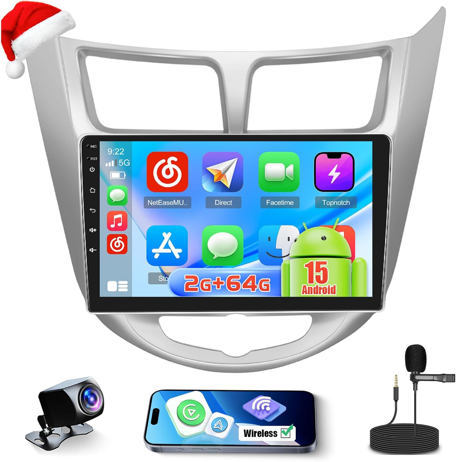 Android 15 Car Stereo for Hyundai Accent Verna Solaris 2010-2016 CarPlay Android Auto, 9 Inch Touch Screen for 2+64GB Accent Radio with GPS WiFi, Bluetooth FM/RDS EQ 26UI Backup Camera