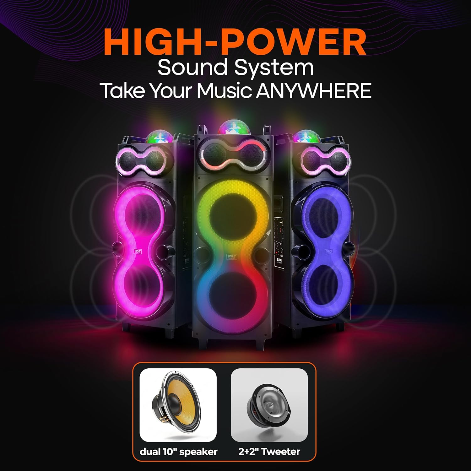 Pyle Bluetooth Speaker System with Wireless Mic, 240W PA and Karaoke Machine, Dual 10