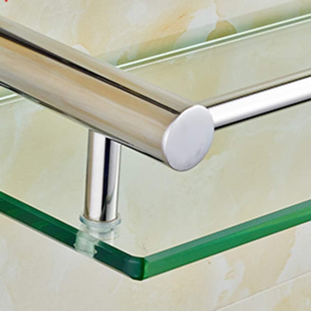 Shower Organiser Transparent Glass 304 Stainless Steel Wall-Mounted 2 Tiers Hook Up Towel Rack, 3 Styles, 3 Sizes (Size : #A-60x12x38cm)