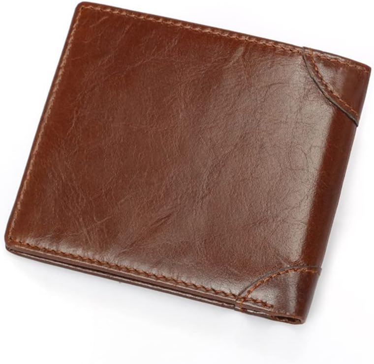 Oil Wax Leather Multi-card Men's Wallet Anti-magnetic Anti-theft Brush Leather Wallet (Argento,9x10.5cm)