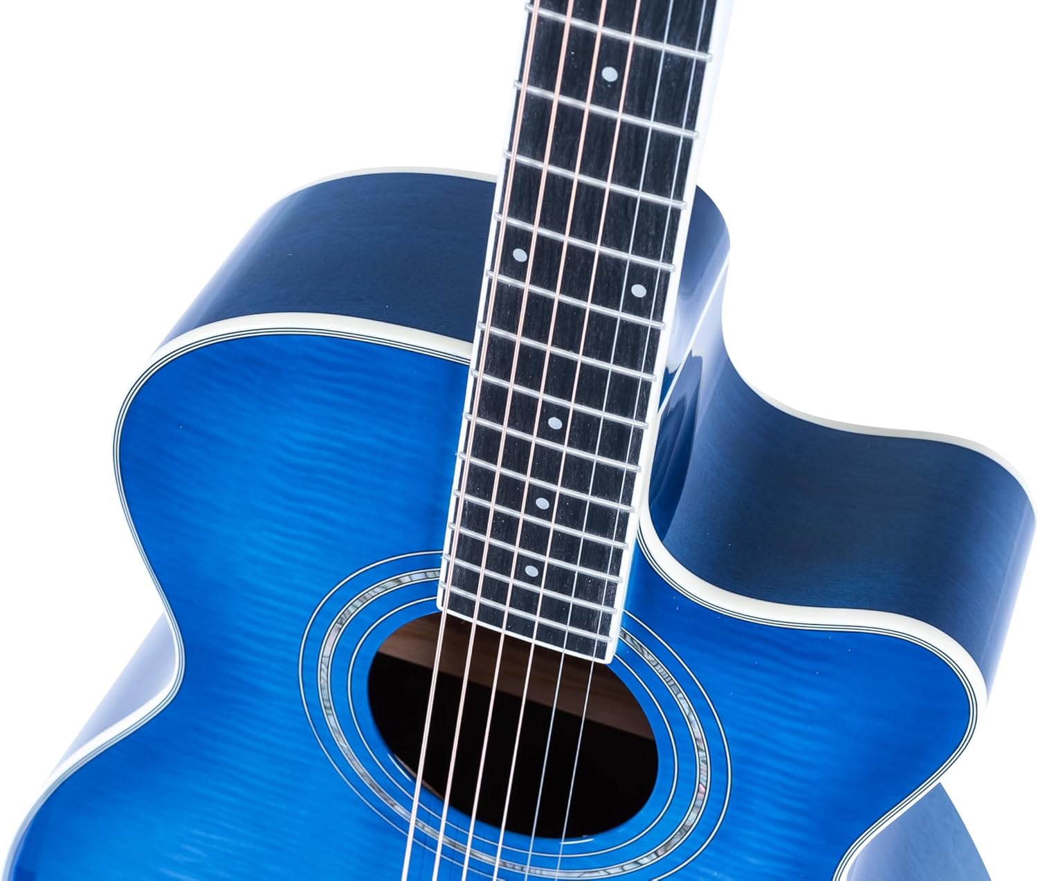 Washburn EA15 Festival Series Mini Jumbo Cutaway Acoustic Electric Guitar, Transparent Blue