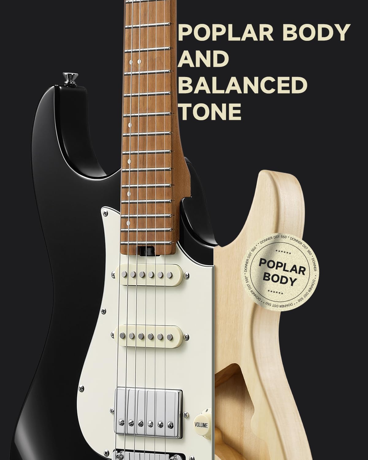 Donner 39 Inch Electric Guitar, DST-550 Solid Poplar Body Electric Guitar for Intermediate & Pro Players, Black with Donner Electric Guitar Amp 20W, DEA-20 Guitar Amplifier with Reverb Effects