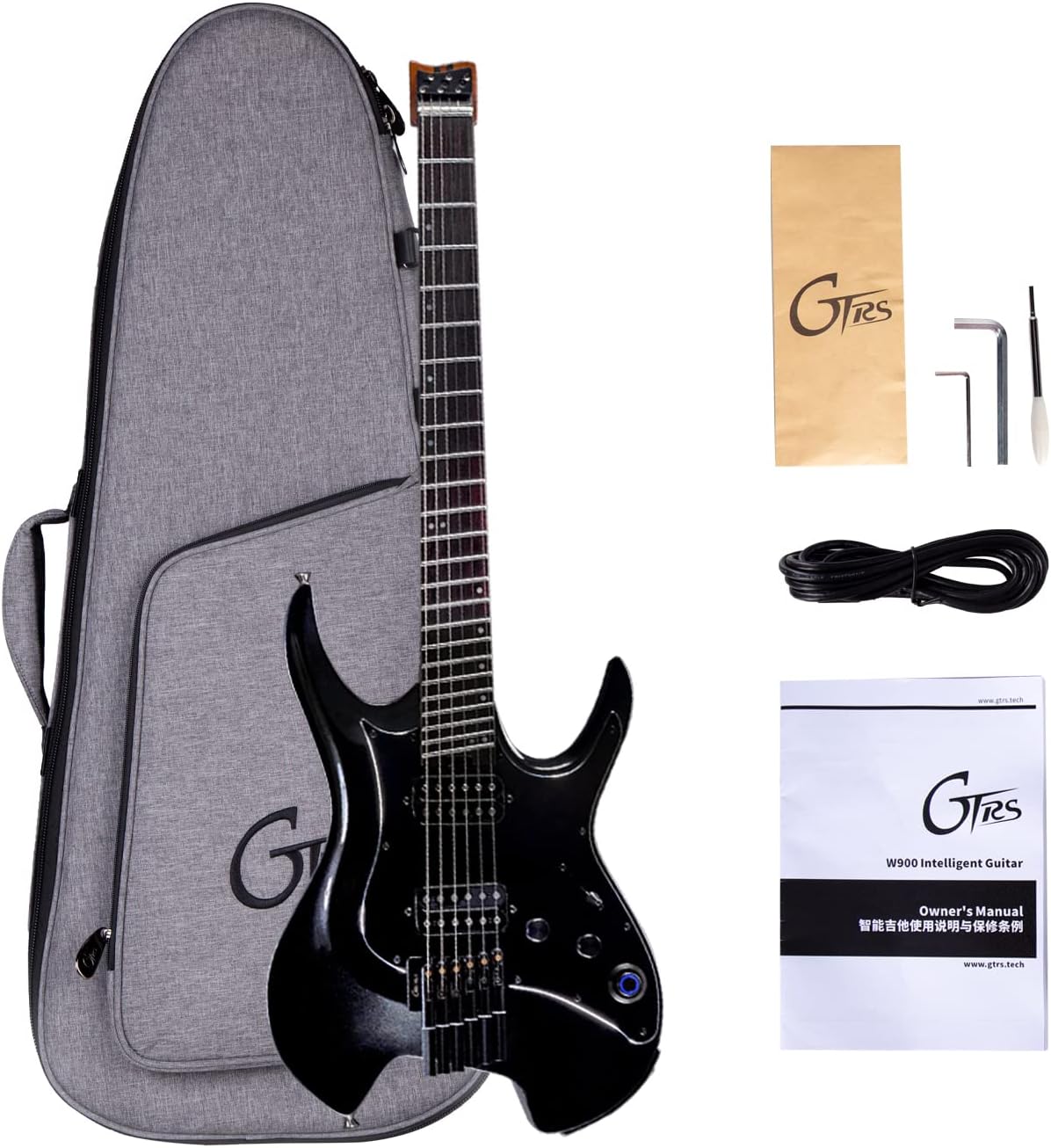 GTRS W800 Professional Electric Guitar Kit with Intelligent Process System Guitar Simulations Effects Drum Looper Metronome Support App Control for Recording Performance Practice(Black)