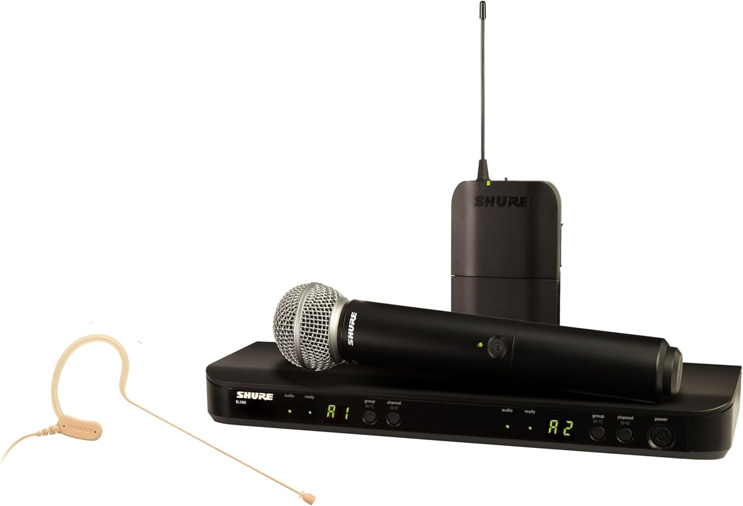 Shure BLX1288/MX153 Wireless Microphone System - 14-Hour Battery Life, 300 ft Range, UHF | Includes Handheld & Earset Mics, Dual Channel Receiver | H9 Band (BLX1288/MX153-H9)