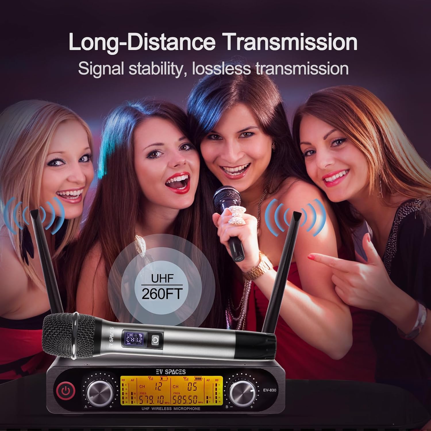 UHF Wireless Microphone System with Dual Metal Handheld Mics – 260ft Range, Professional Cordless Dynamic Mic Set for Home Karaoke, Church, DJ, Party, Wedding, Meeting, KTV, PA System (Silver)