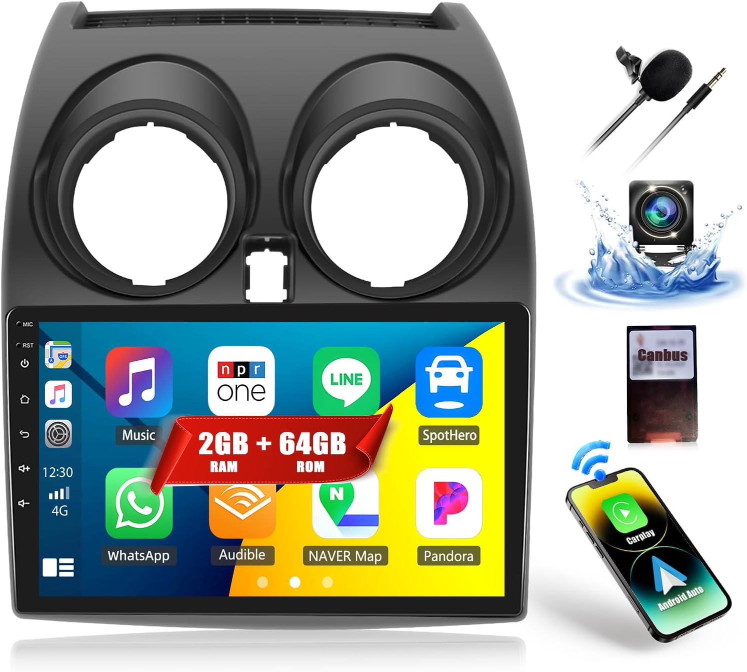 2+64GB Car Radio Stereo for Nissan Rogue Qashqai 2008-2013 with Wireless CarPlay Android Auto Android 13 Head Unit 9