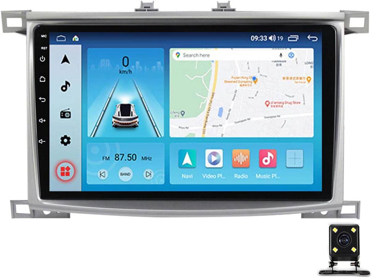 Double Din Car Stereo for Toyota Land Cruiser LC 100 2002~2007 Compatible with Carplay/Auto/Mirror Link, 9 Inch Touchscreen with Bluetooth MP5 Player, Backup Camera, FM Car Radio