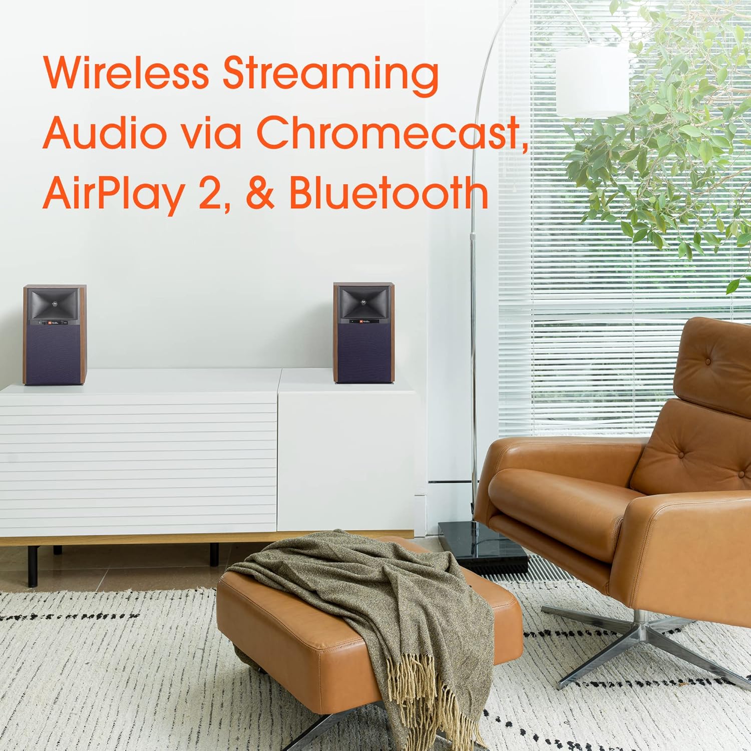 JBL 4305P Studio Monitor, Black Walnut - Powered Bookshelf Loudspeaker System - with Google Chromecast Built-in, Apple AirPlay 2 & Bluetooth