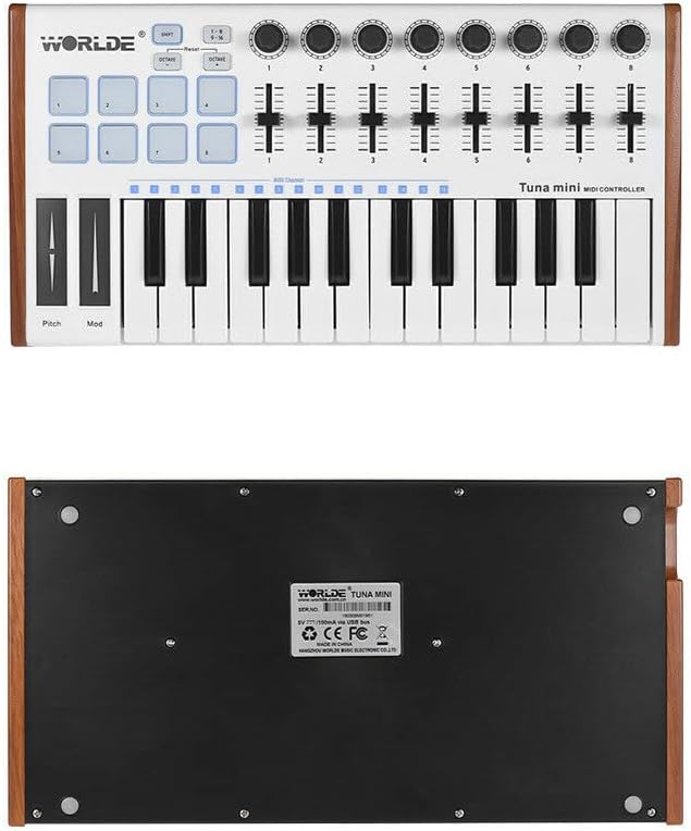 Tuna MINI Ultra-Portable 25-Key USB MIDI Keyboard Controller 8 RGB Backlit Trigger Pads with 6.35mm Pedal Jack