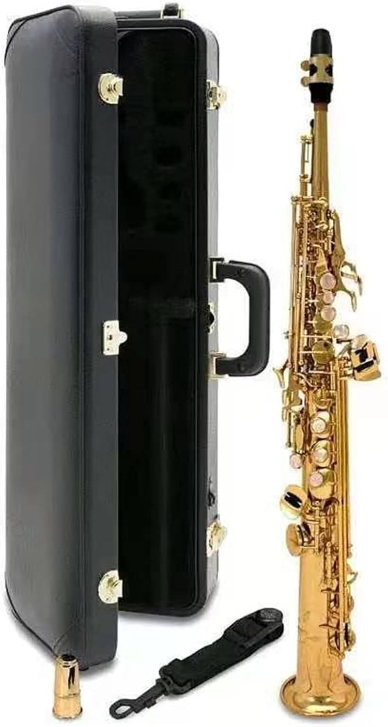 Saxophone Golden B Flat Straight Sax Woodwind Musical Instrument with Case