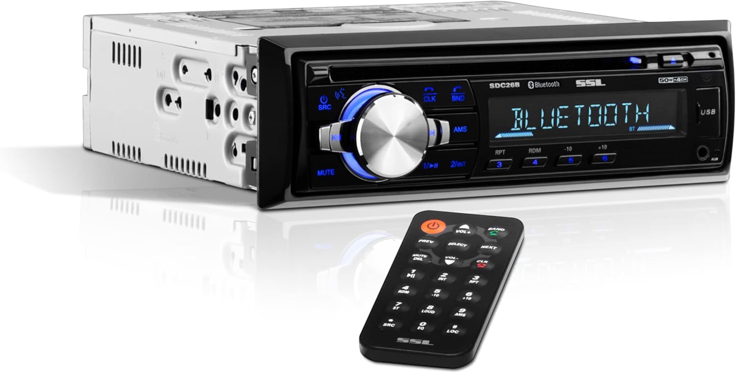 Sound Storm Laboratories SDC26B Car Stereo - Single Din, Bluetooth Audio and Hands-Free Calling, Built-in Microphone, MP3 Player, CD, USB Port, AUX Input, AM/FM Radio Receiver, Wireless Remote Control