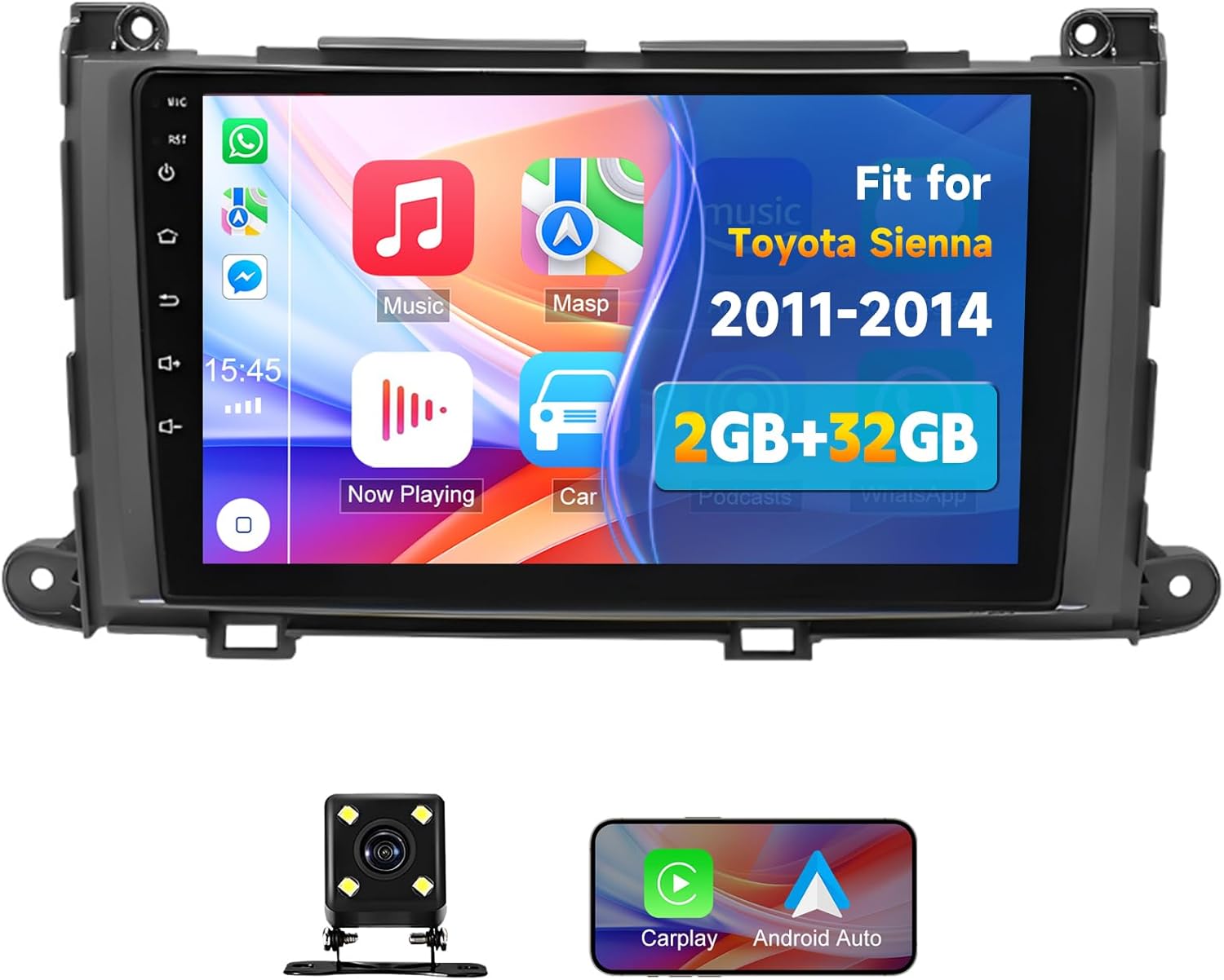 Double Din Andriod 13 Car Stereo Fit for Toyota Sienna 2011-2014 9inch Touchscreen Wireless CarPlay Andriod Auto Car Audio Receiver with FM Bluetooth HiFi GPS Wi-Fi SWC Backup Camera