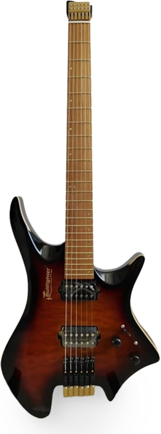 34-Inch Headless Electric Guitar Kit, H-H Pickups with Coil Splitting, Copper String Lock, Roasted Maple Fretboard for Travel and Beginners (Sunburst)