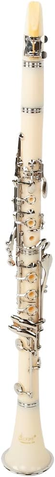 Premium Bakelite Tube 17 Keys Clarinet with Plating Button Set Accurate Openings for Maintenance (white)