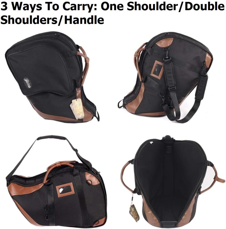 JC Thick Oxford Cloth Waterproof Splash French Horn Bag Divided Body Horn Case Integrated Style French Horn Box Cover Backpack/Portable Horn Bag Brass Instrument Case (Integrated Style Black Horn Bag)