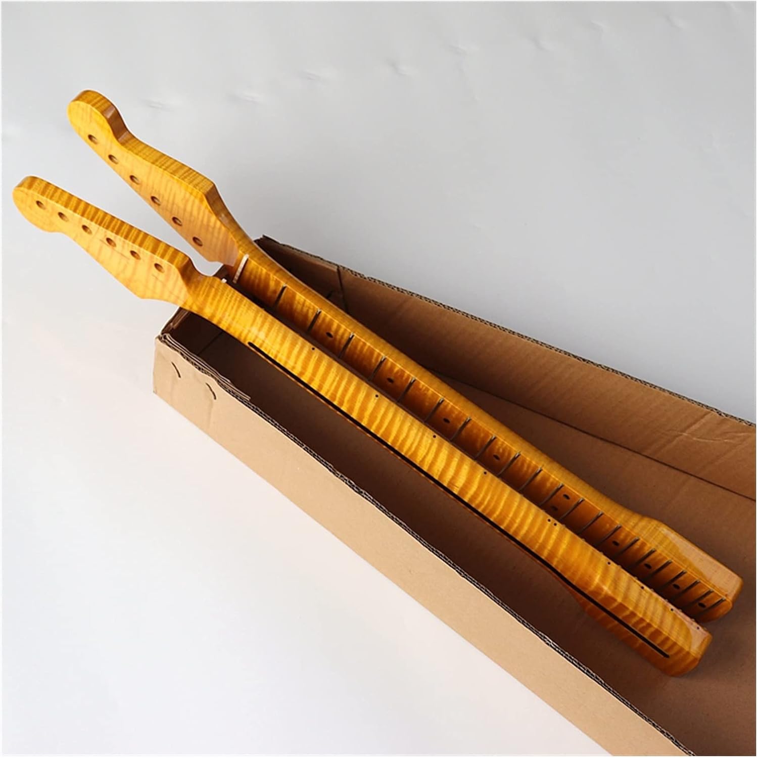 Yellow Small Head Electric Guitar Neck Canadian Flame Maple Electric Guitar Neck