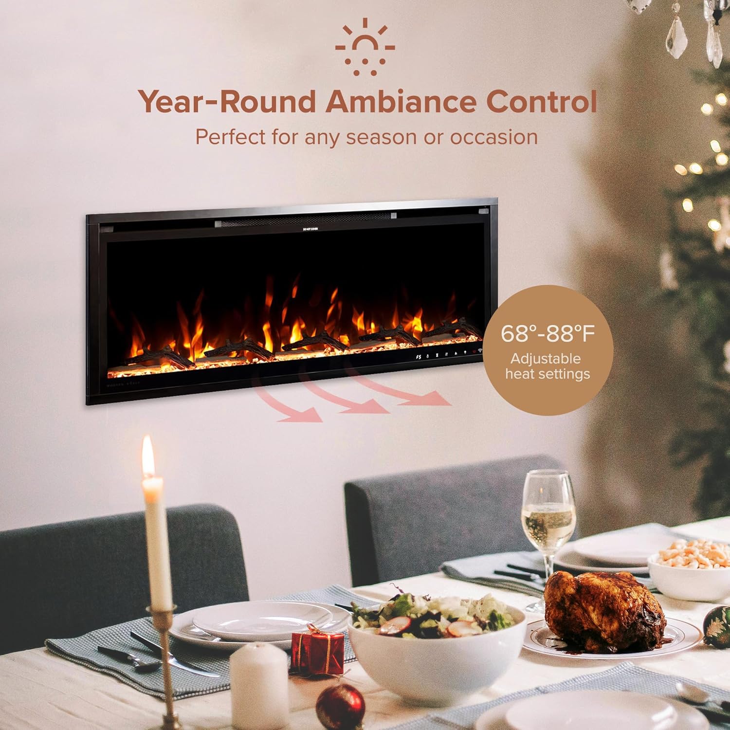 Modern Ember Aerus 42 Inch Smart Linear Electric Fireplace | Recessed in-Wall or Wall-Mount | LED Multiple Flame Colors | Alexa/WiFi Enabled | 5.75” Profile | Remote Included