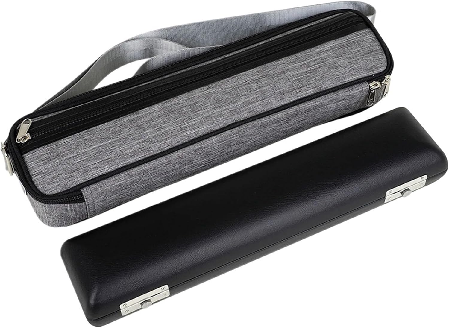Flute Case Flute Case Portable 16 17 Holes Flute Oxford Storage Bag with Leather Case Professional Woodwind Instrument Parts Accessory for Flute(Light Grey)