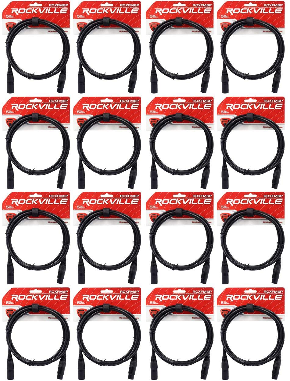 Rockville Bundle: (16) RCXFM6P-B Black 6' Female to Male REAN XLR Mic Cable 100% Copper (16 Items)