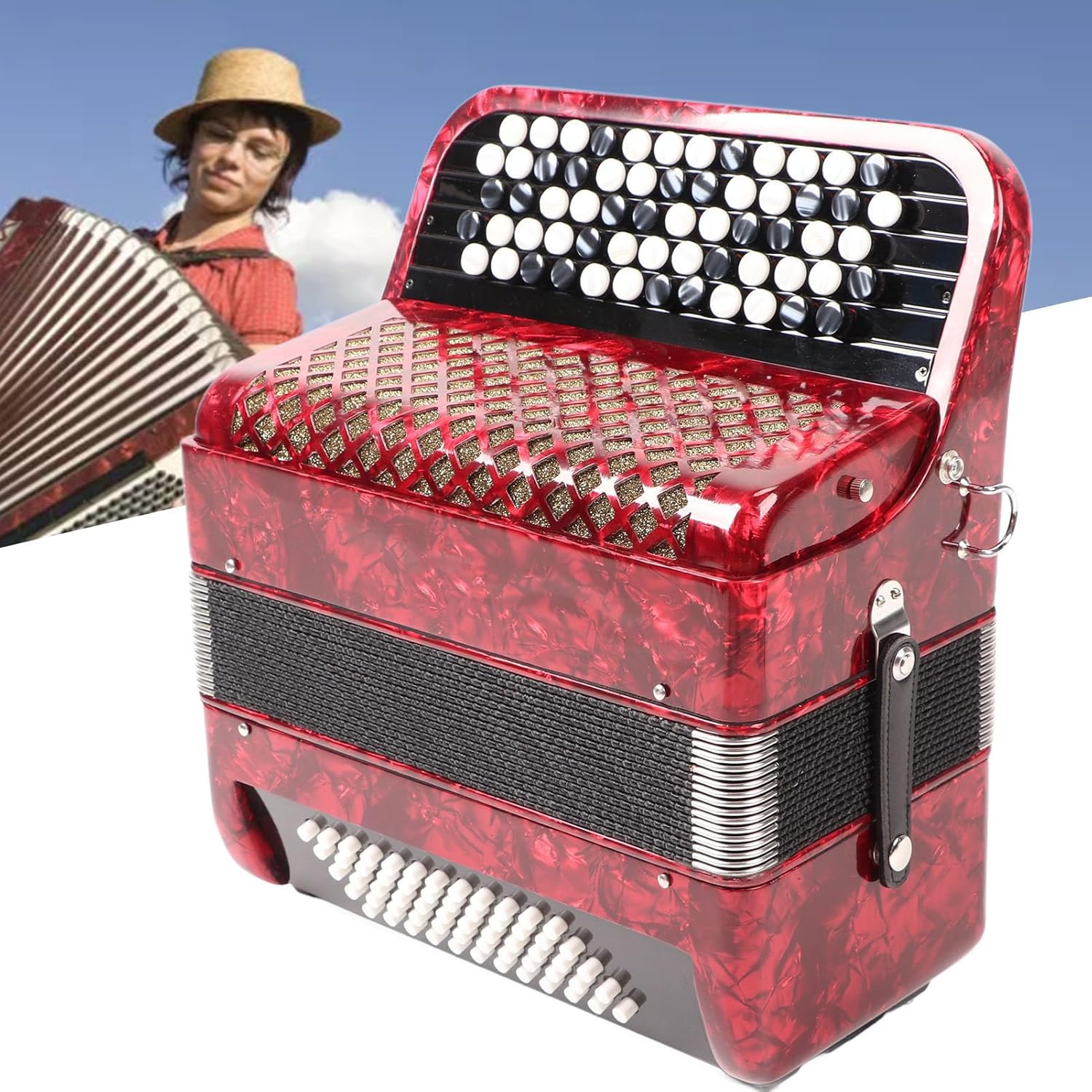 Yoidesu Accordion, 62 Keys 60 Bass Premium Accordion for Beginners and Professionals with Backpack and Carrying Strap, Premium Portable Button (Red)