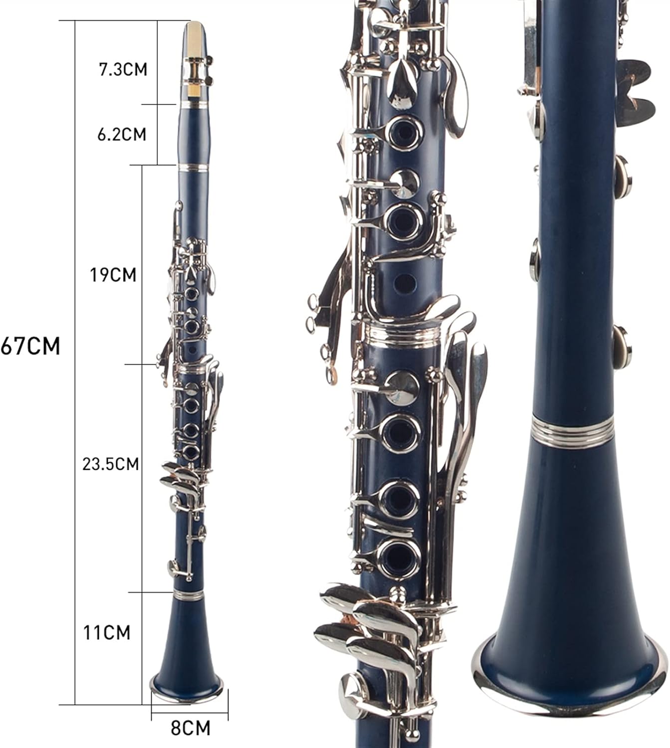 Standard Clarinet Dark Blue ABS Clarinet Bb Cupronickel Plated Nickel 17 Key with Cleaning Cloth Gloves Woodwind Instrument Beginner Clarinet