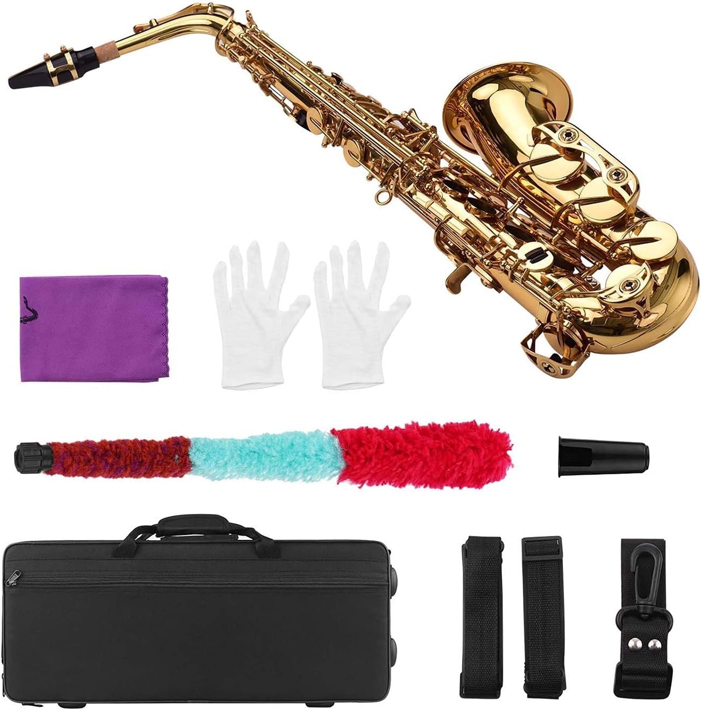 Golden E Flat Alto Saxophone Brass Body White Shell Keys Woodwind Instrument with Suitcase Gloves Saxophone Neck Strap Saxophone Straight