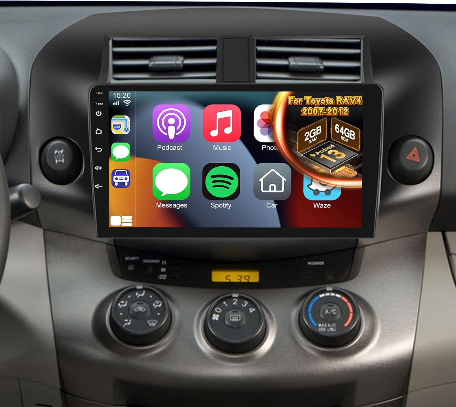 [2G+64G] Radio for Toyota RAV4 2007 2008 2009 2010 2011 2012, Android 10 inch Touch Screen RAV4 Car Stereo, Carplay/Android Auto/EQ Audio/1080P/SWC/Bluetooth