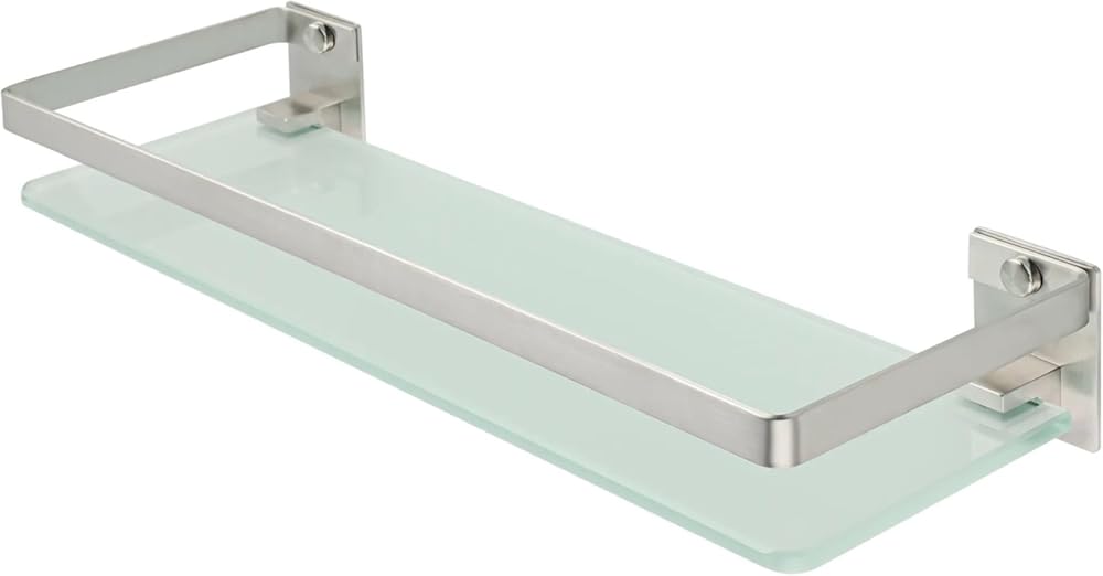 Shower Caddy Bathroom Shelves Organizer, Glass Shelf Wall Mount Rail Bathroom Shelf, 304 Stainless Steel Bathroom Accessories Bathroom Organizer (Color : 38cm Silver)