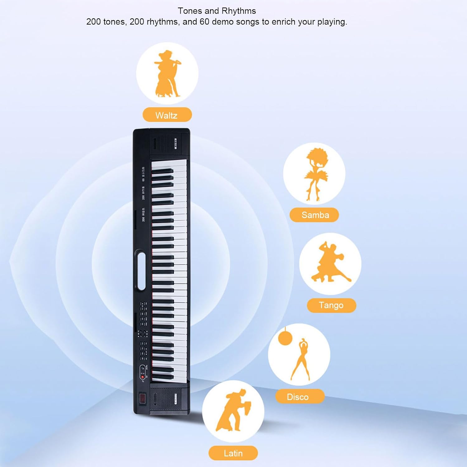 61 Keys Electric Keyboard Rich Tones and Rhythms Digital Music Keyboard Portable Lighting Electronic Piano for Beginners (US Plug)