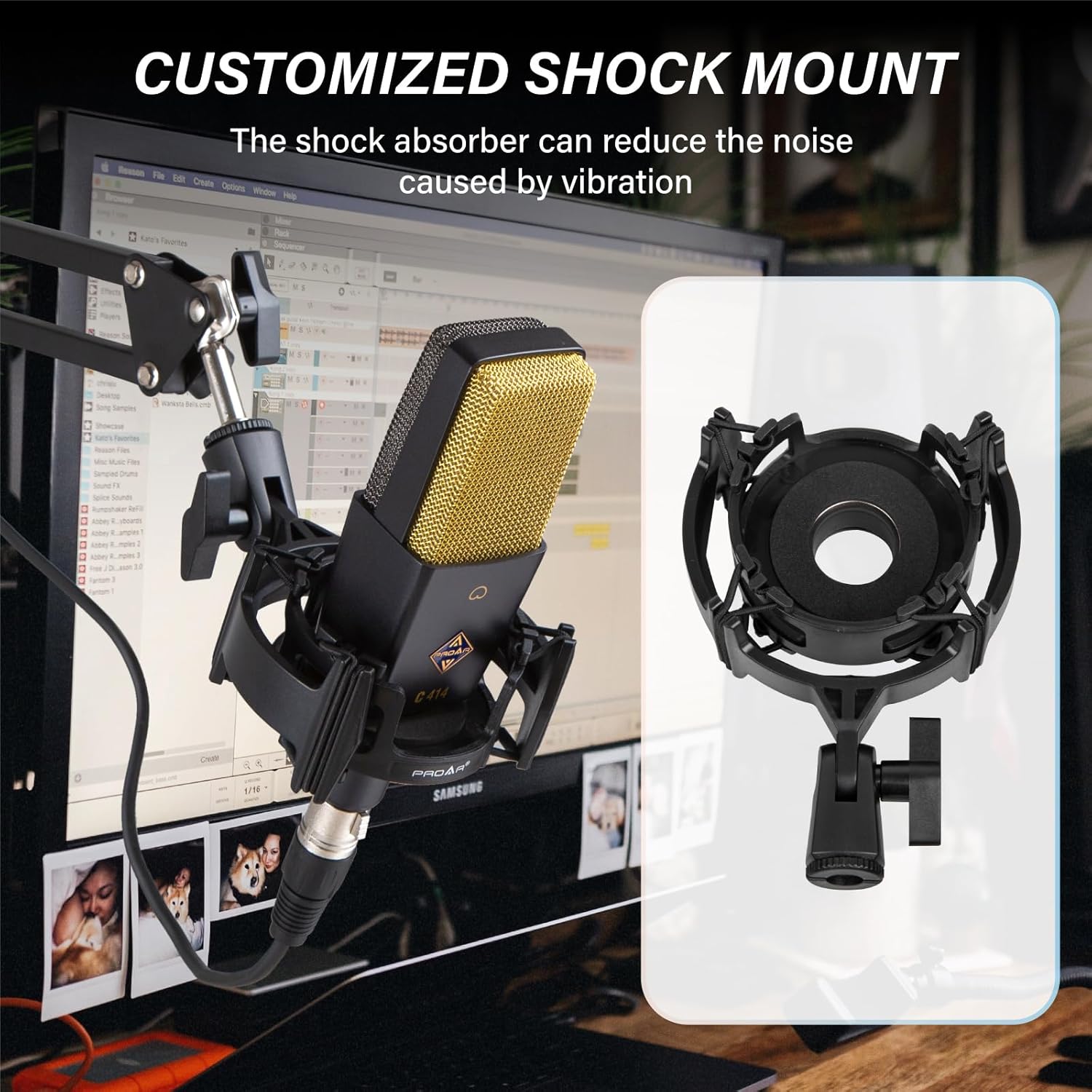 XLR Podcast Microphone Professional Cardioid Studio Condenser Microphone 25mm Large Diaphragm Computer PC Gaming Mic Kit with Upgrade Pop Filter for Vocal Recording,Streaming,YouTube C414