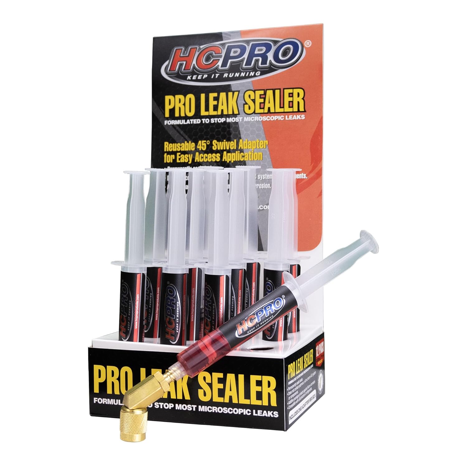 HCPRO HCLEAK12R Pro Leak Sealer with 45° Swivel Adapter for Easy Access Application 12 Applications 0.25 FL Oz. for AC, Refrigeration, and Automotive Systems Compatible with All Refrigerants.