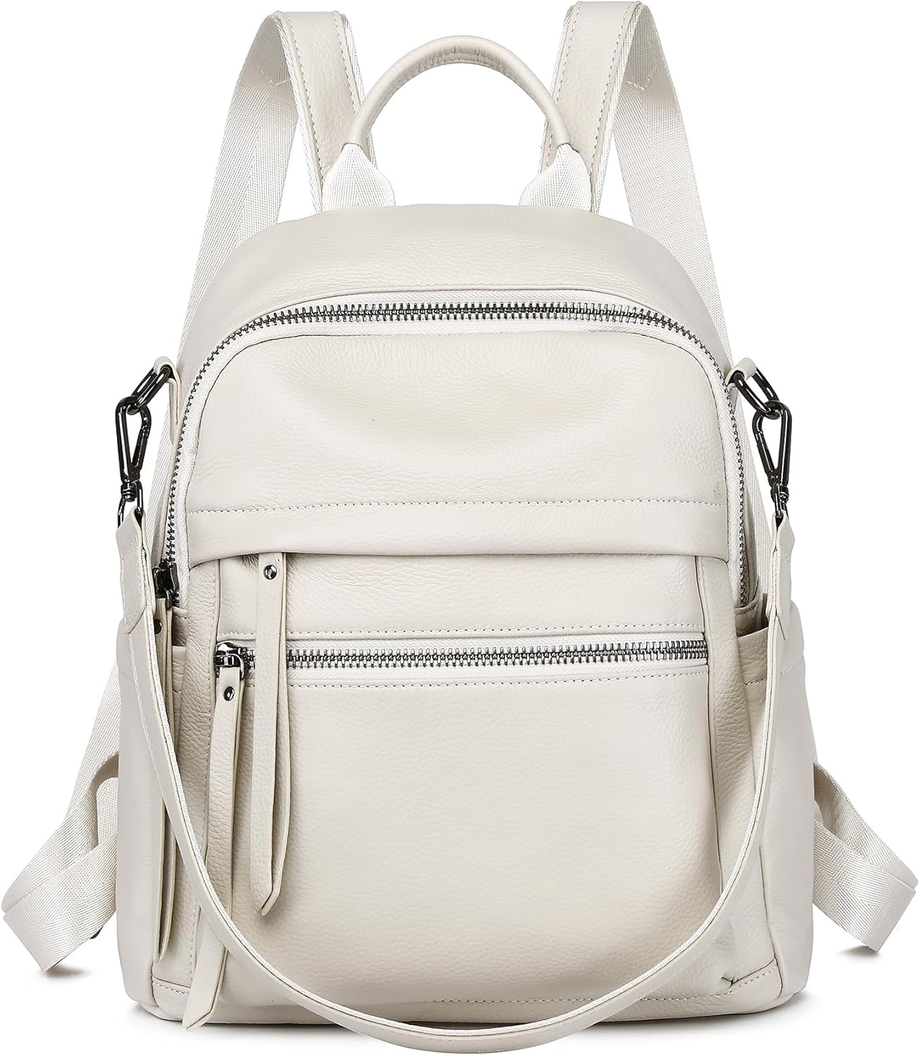 Genuine Leather Backpack Purse For Women Ivory Real Soft Leather Convertible Ladies Daypack Shoulder Bag