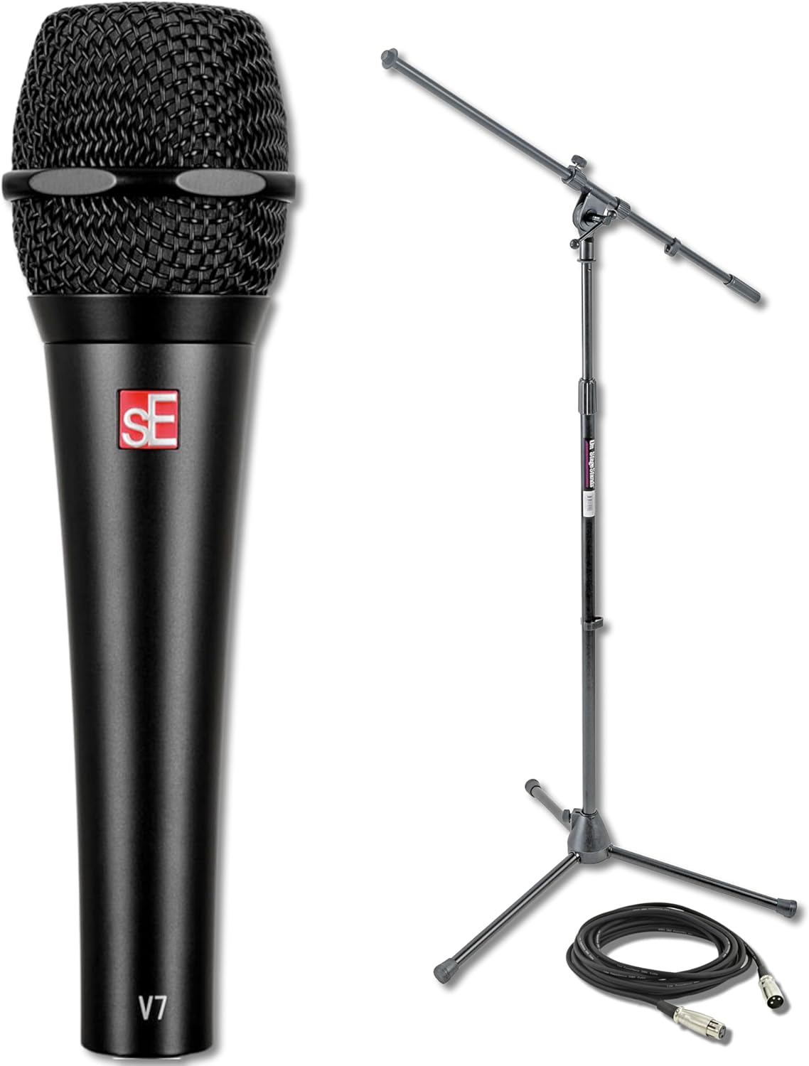 sE Electronics V7 (Black) Supercardioid Dynamic Handheld Vocal Microphone with Tripod Microphone Stand and XLR Cable