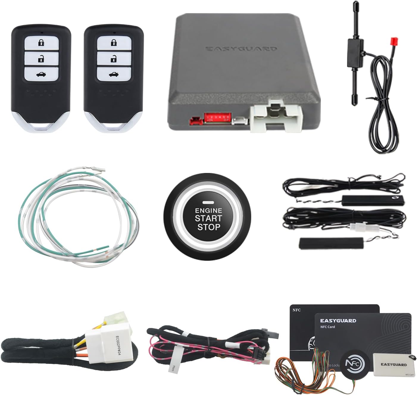 EASYGUARD EC002PP Semi Plug Play, Remote Starter, with PKE Passive keyless Entry, Push Start Button,keyless Start, Fit for Key Start Gas Engine Honda C-RV 12-18 II Civic 12-18 II Jade 12-17