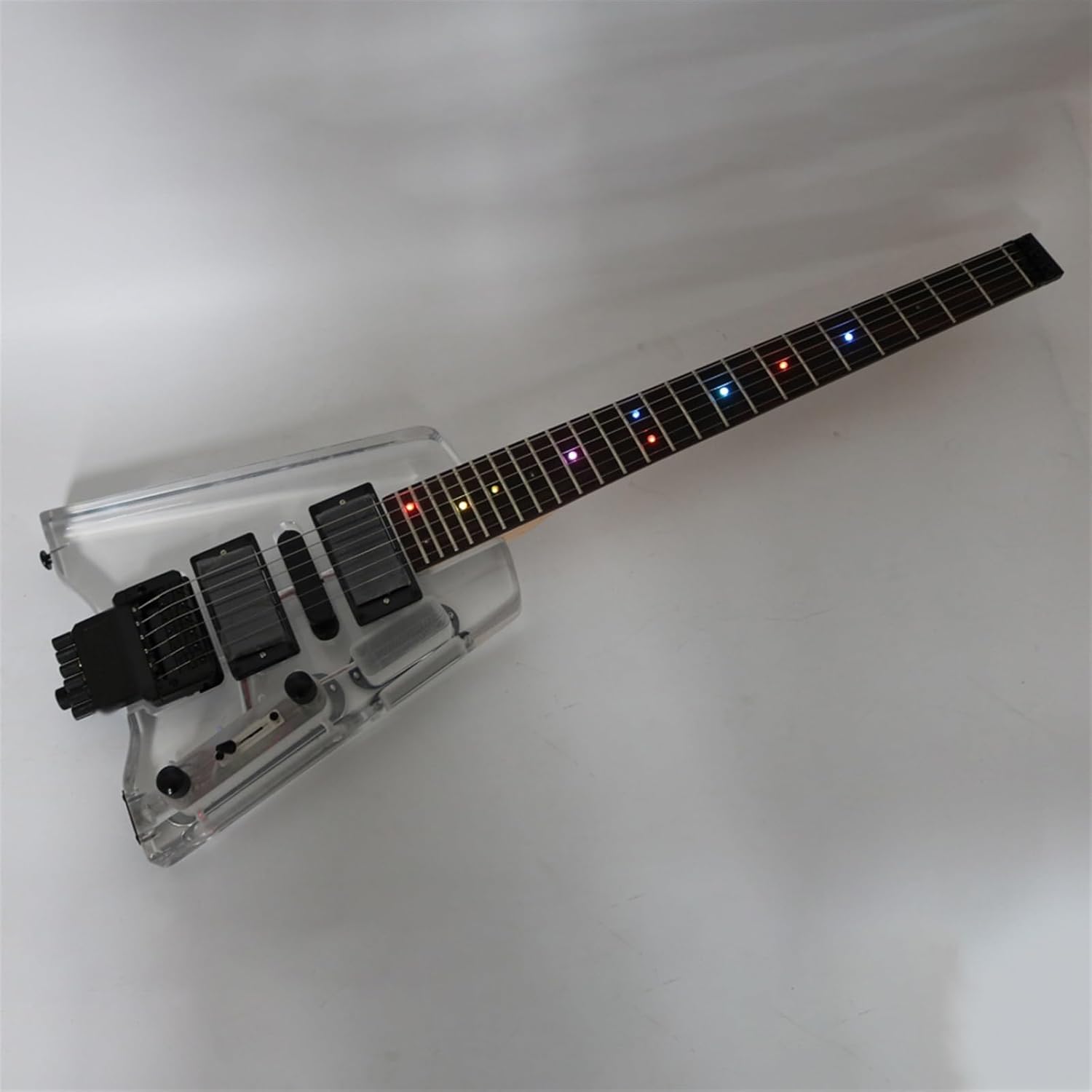 VENEKA Headless Electric Guitar Headless Portable Travel Acrylic Mini Electric Guitar with Tremolo Bridge and HHS Pickup