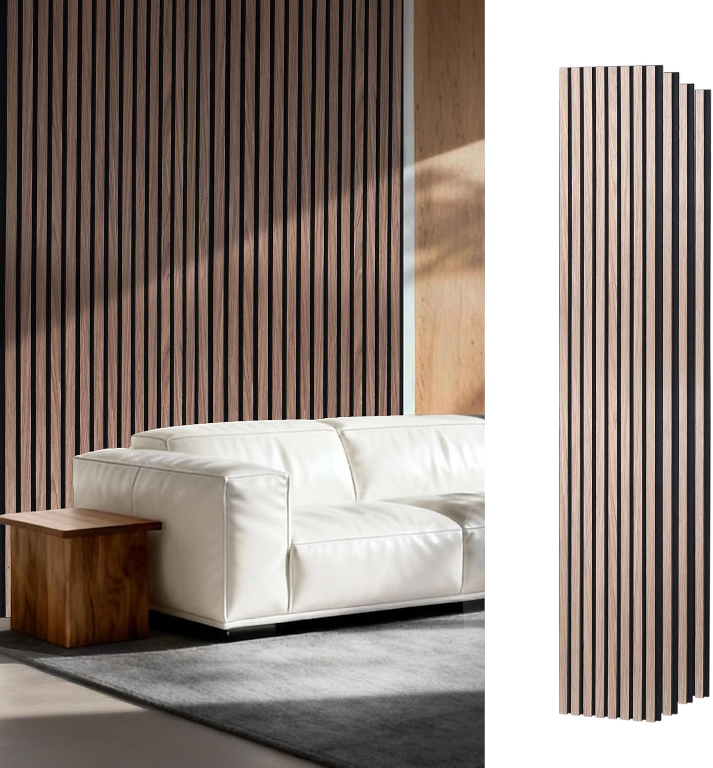 Acoustic Wood Slat Wall Panels - Walnut Soundproof Paneling for Interior Wall Decor, Modern Design, 94