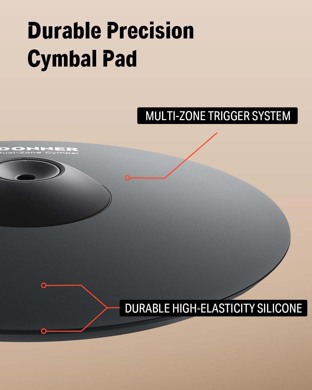 Donner Mute Cymbal for Electronic Drum Set, 13-inch Dual Zone Crash for Electric Drum Kit, 2 Zone E Cymbal for Digital Drum (CYB-13D)