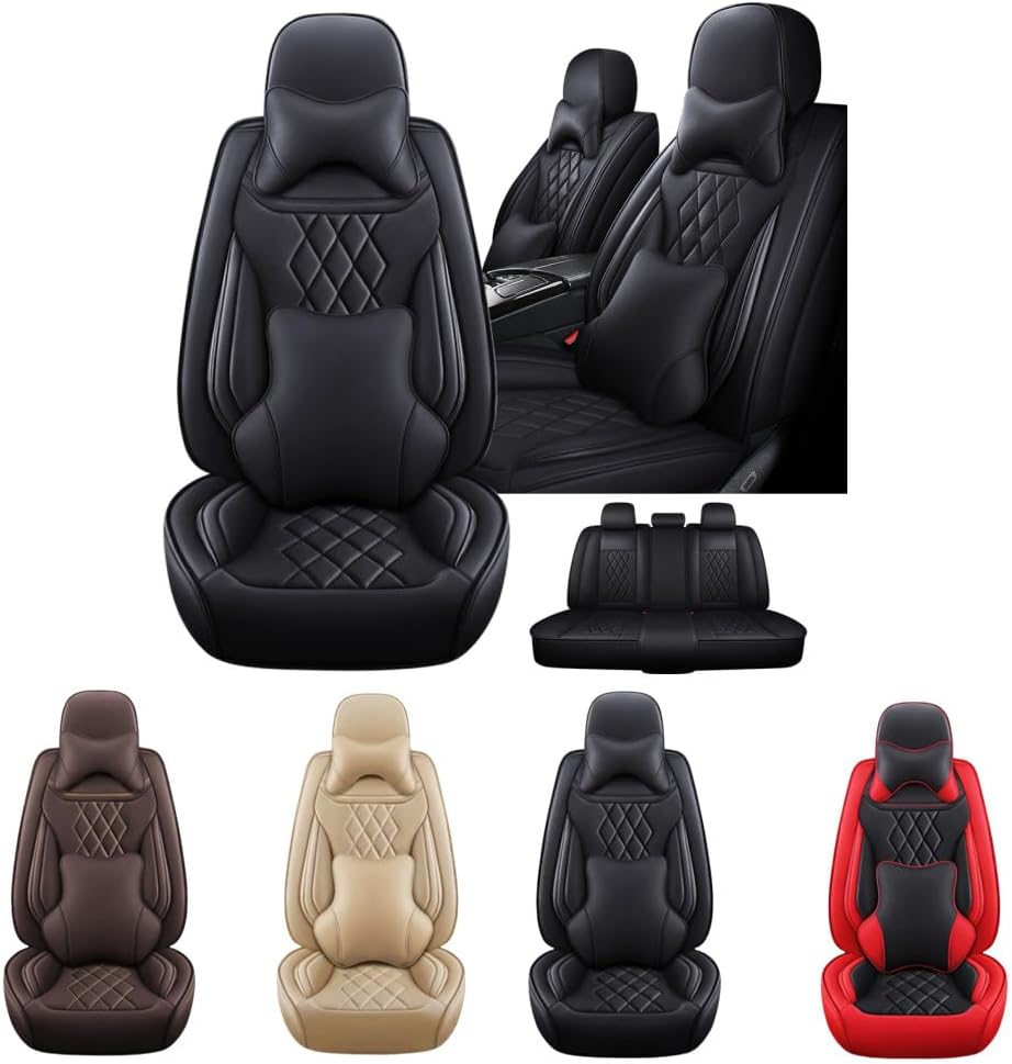 5 Seat Covers for Nissan Rogue 2008-2024,Nappa Leather Car Seat Covers,Car Seat Cushions,Waterproof Soft Car Seat Covers,Airbag Compatible Interior Accessories(Deluxe,Classic+Black)