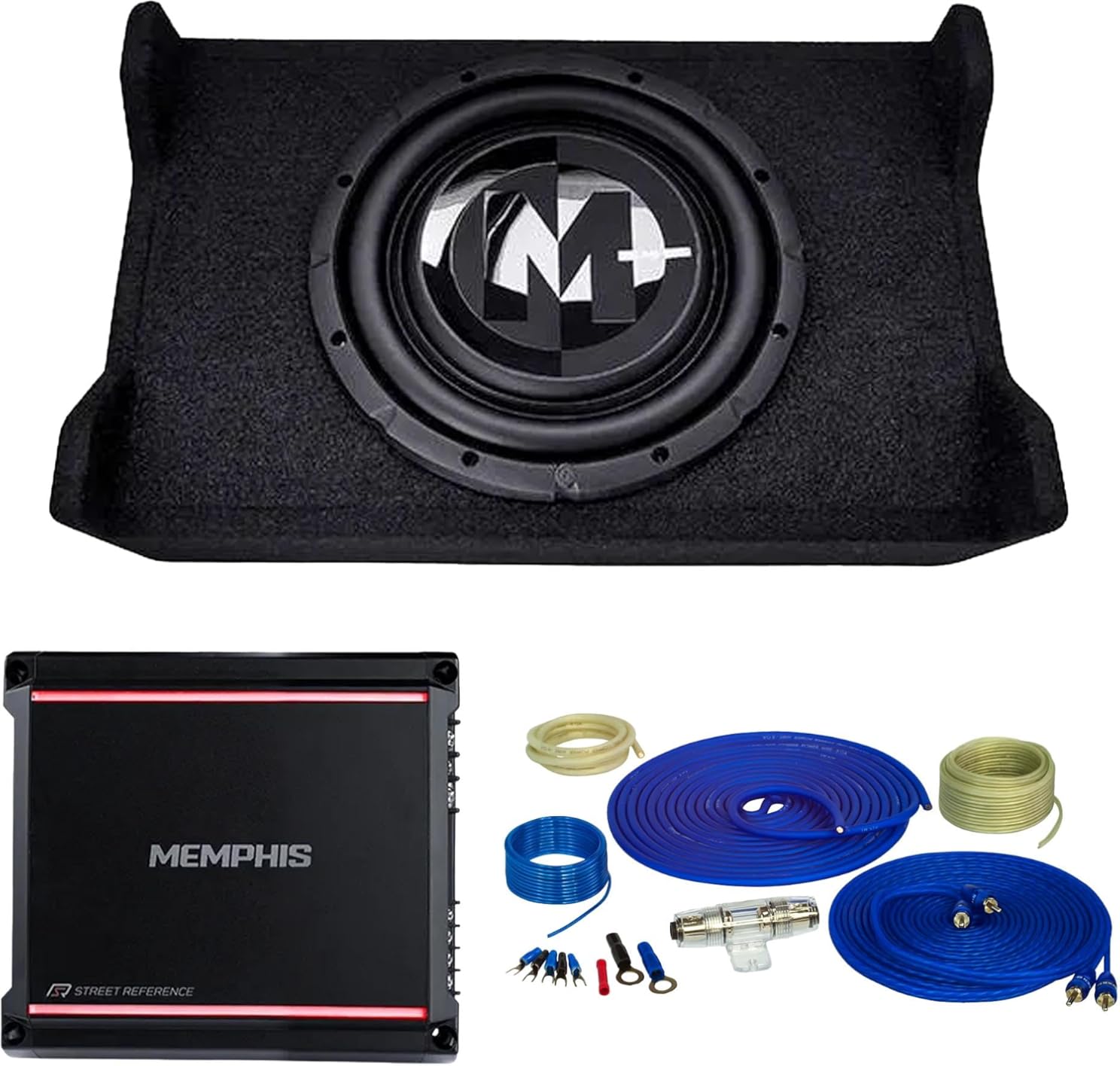 Memphis Audio PRXSE10S2 PR Shallow Single 10” Loaded Enclosure with Memphis 600W Mono Amplifier and Wiring Kit
