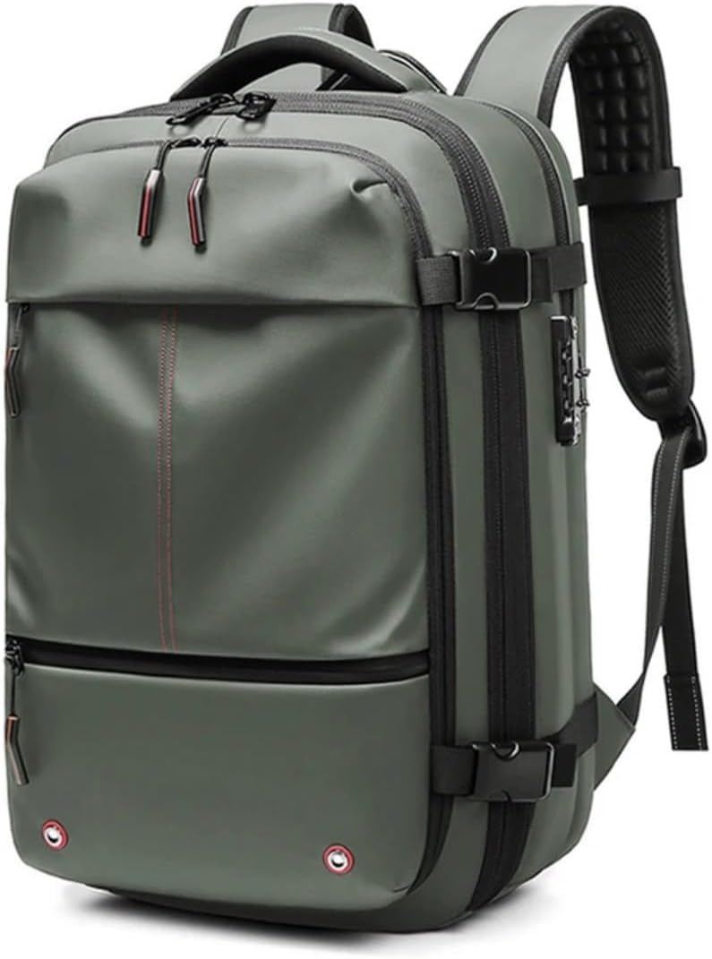 Travel Laptop Backpack for Men Vacuum Compression Business Carry On Large Capacity Expandable Backpack(army green-NO Pumps)