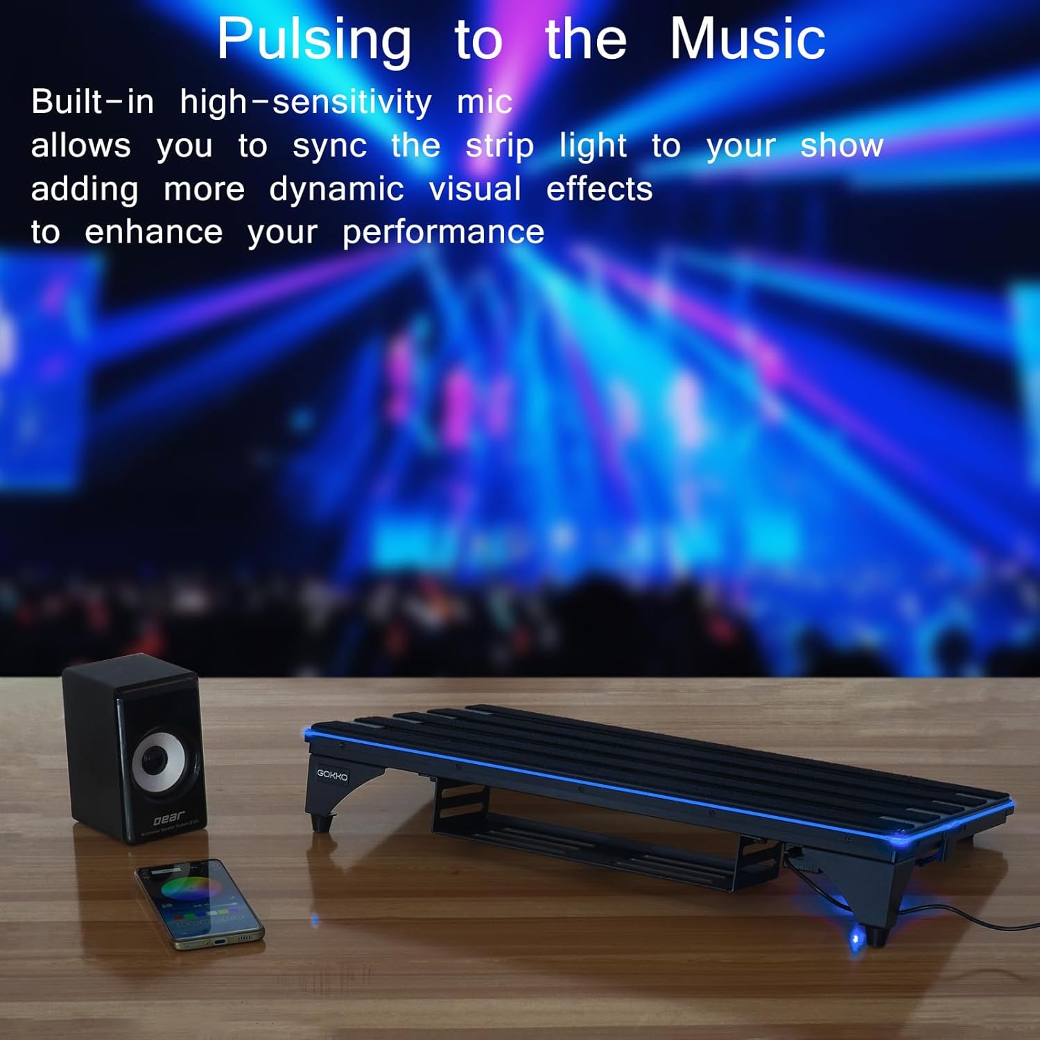 Music-Sync Lighting Guitar Pedal Board with Multiple Dynamic Light Effects, 22 x 12.6 Inches (GKA-22LX)