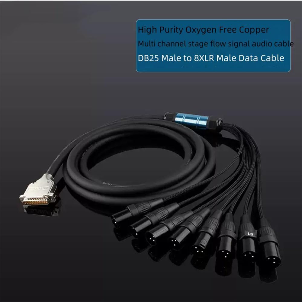 Professional DB25 Male to 8 XLR 3Pin Male Eight Channel Analog Audio Signal Cable for Mixing Console PVC Cable 1.5Meter（4.92 FT