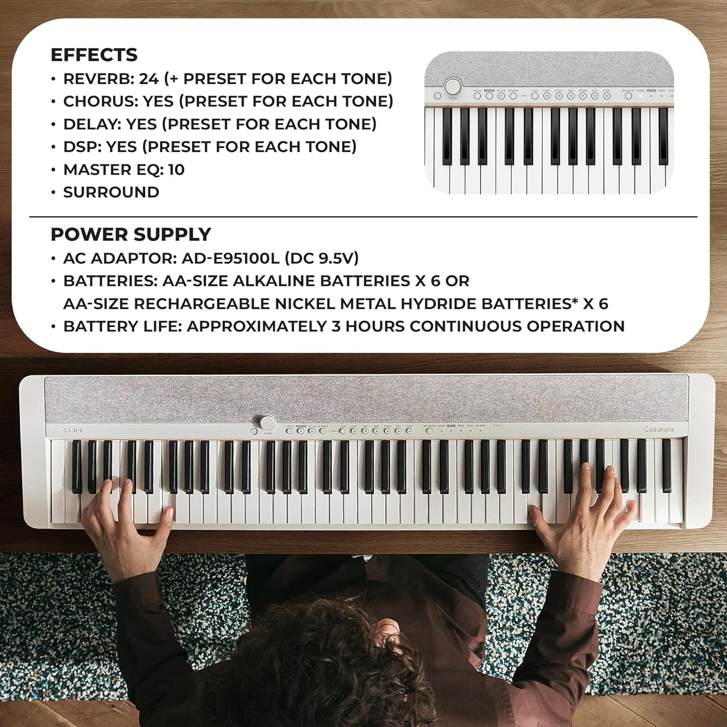 Casio CT-S1 Casiotone 61-Key Portable Keyboard - White Bundle with Adjustable Stand, Bench, Sustain Pedal, Headphones, Instructional Book, Instructional DVD, and Austin Bazaar Polishing Cloth