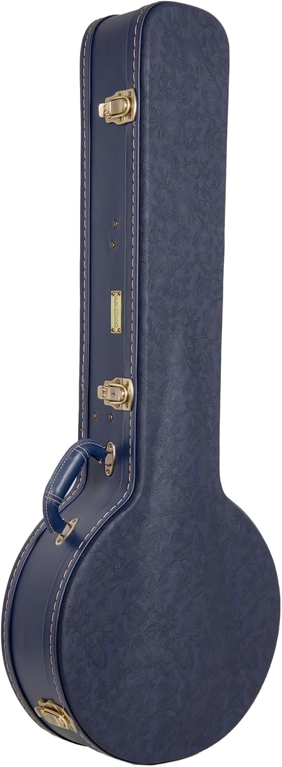 Crossrock Relief Series Banjo Case for 5-String Resonator | Carved Ocean Blue Finish, Deep Scarlett Velvet Interior, Lock – Premium Wooden Hardshell