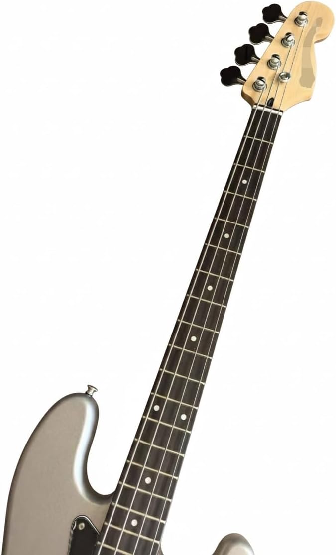 4 String Electric Bass Passive PJ Pickup Configuration Solid Poplar Wood Body Smooth Playability(Metallic Silver)
