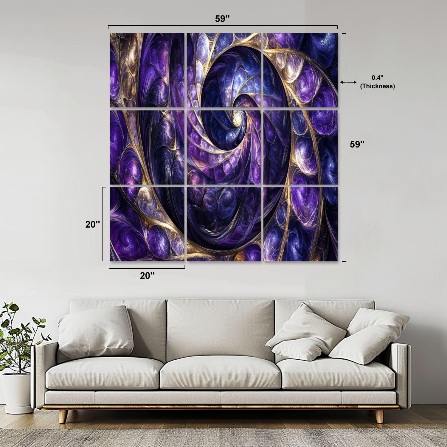 Art Acoustic Panels Self Adhesive Purple Violet Abstract Art Print 9 Packs Decorative Soundproof Wall Panels Large Sound Absorbing Panels for Home Office 60