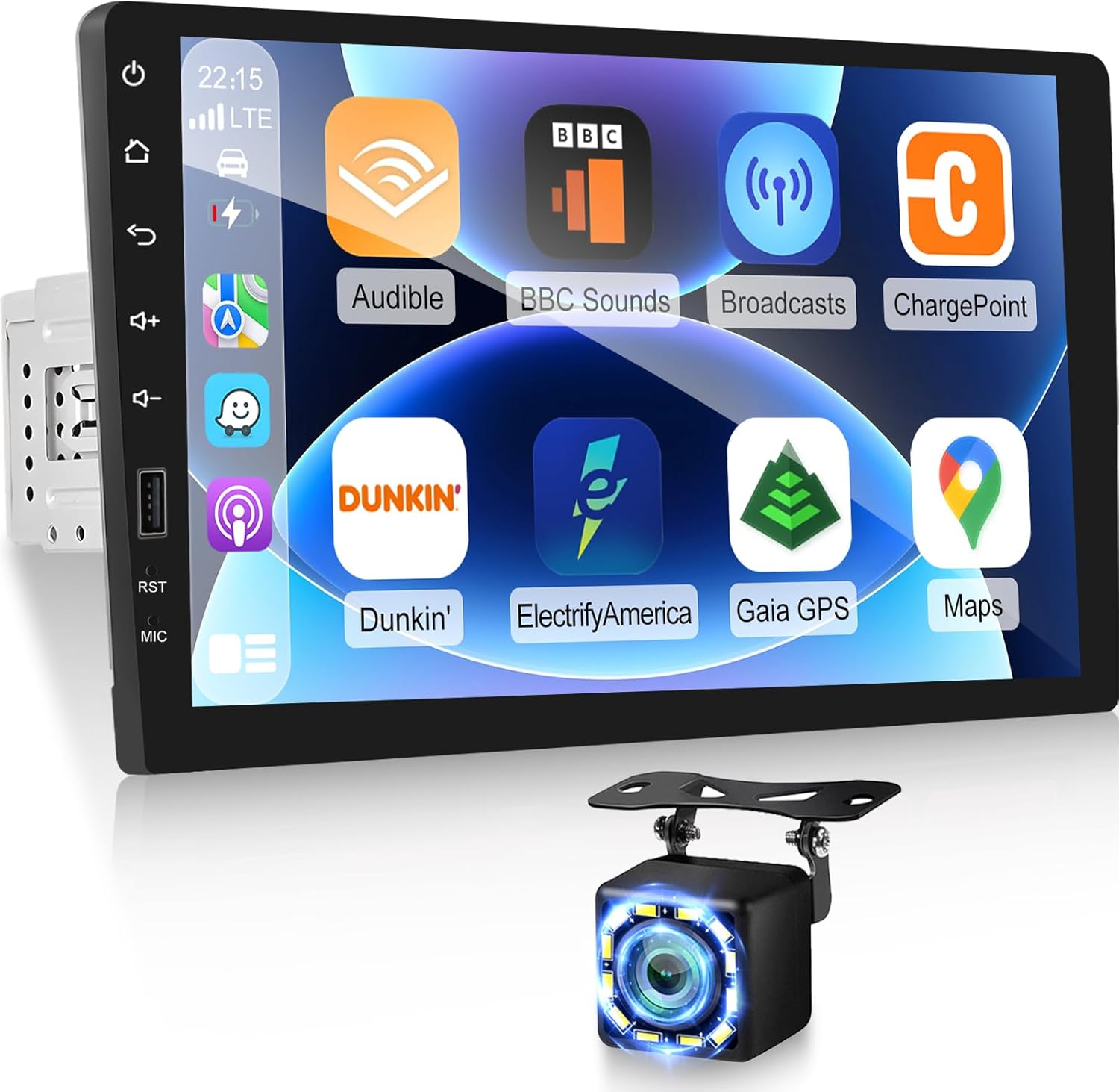 9inch Single Din Touchscreen Car Stereo Compatible with Wireless Carplay and Android Auto, Bluetooth Car Radio with Backup Camera, AM/FM/RDA Radio, Mirror Link, IPS Screen