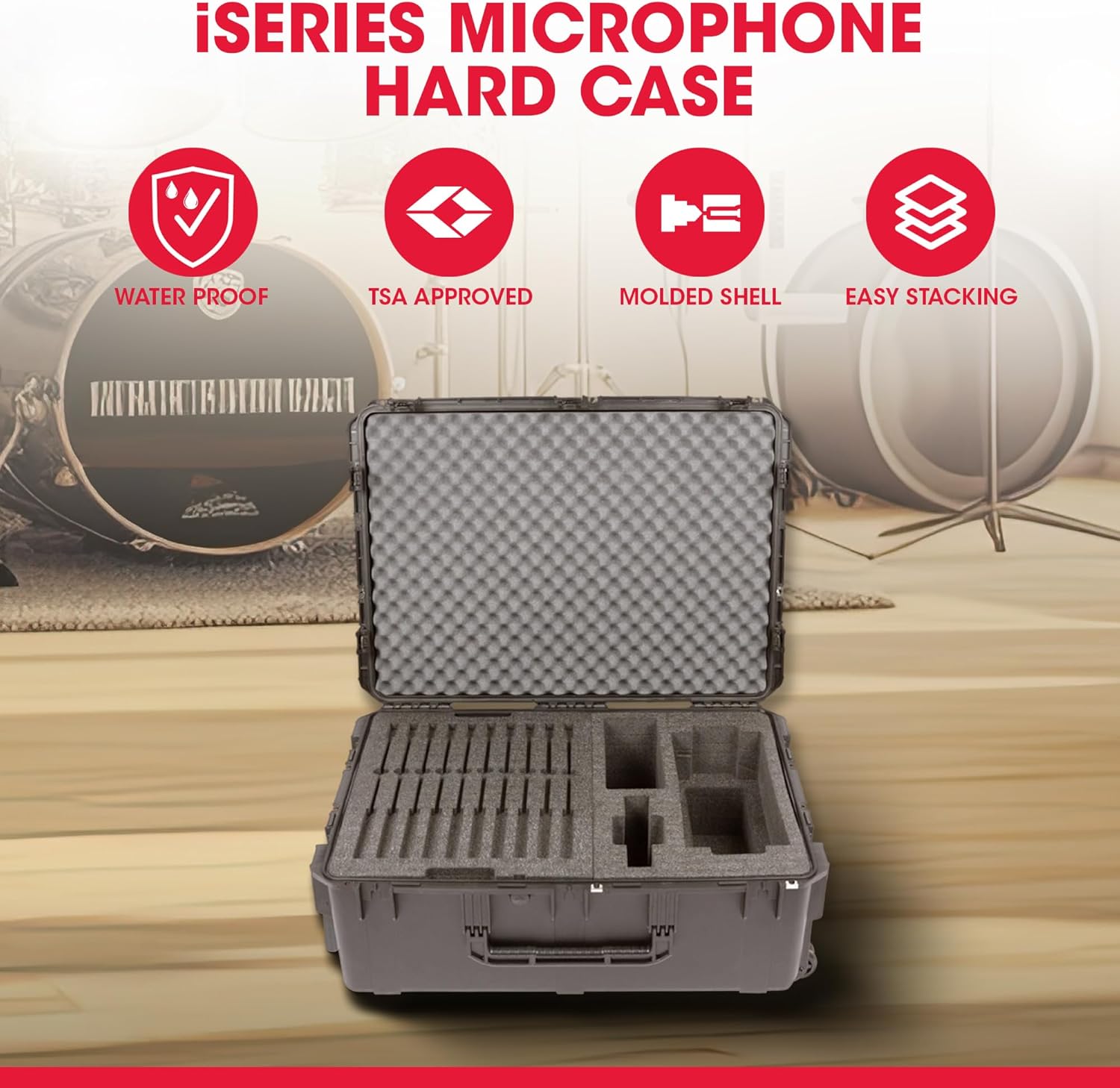 SKB iSeries Shure Microflex Waterproof Case - Military-Grade Protection for Microphones & Accessories, Custom Foam Interior - Secure Portable Storage