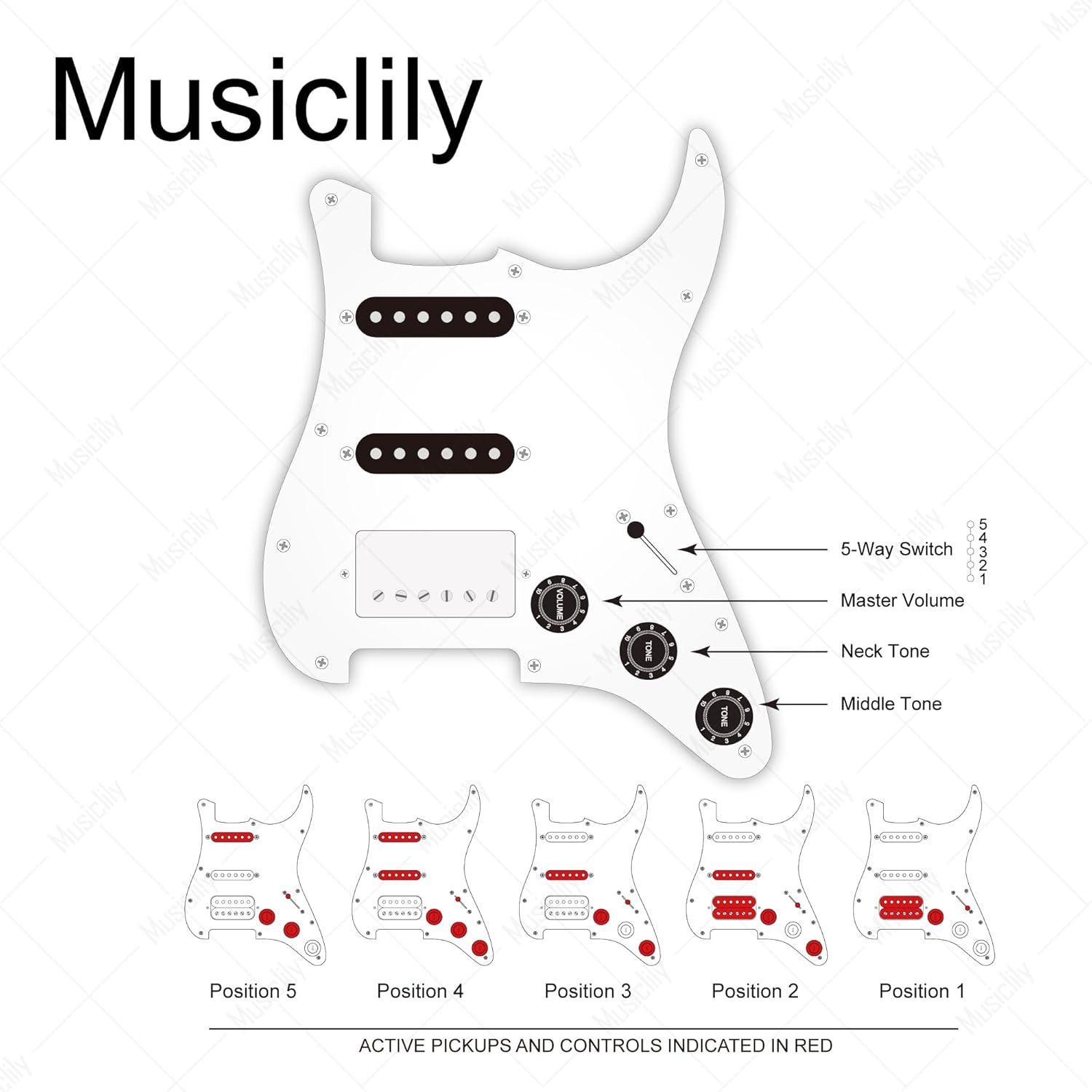Musiclily Pro HSS Pre-wired Pickguard ST Guitar Loaded Pickguard with Artec Alnico 5 Single Coil Humbucker Pickups for American/Mexico Squier Strat Style Electric Guitar, 4ply Tortoise Shell