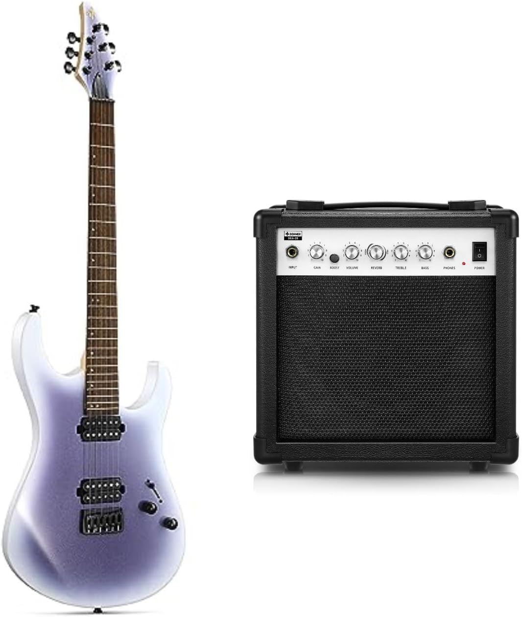DMT-100 Solid Body Electric Guitar, 39 Inch Metal Electric Guitar, Gradient Violet and DEA-20 Electric Guitar Amp 20W